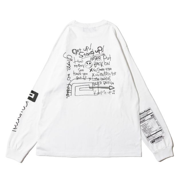 Reversal RVDDW Make A Note Long T-Shirt – White – flat lay