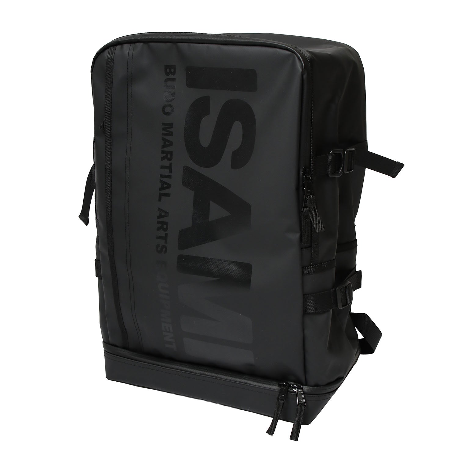 Isami Waterproof Backpack II in black tarpaulin, front view