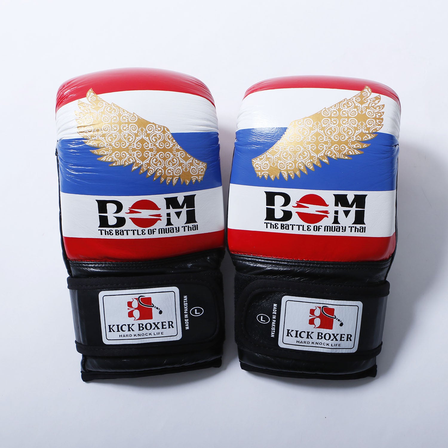BOM Muay Thai Bag Gloves side profile showing leather construction