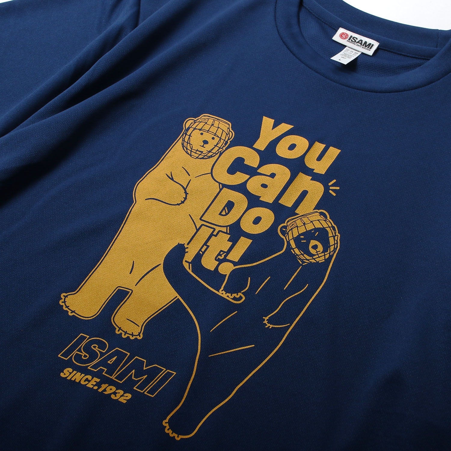 Isami You Can Do It Karate Bear T-Shirt in Indigo, detail