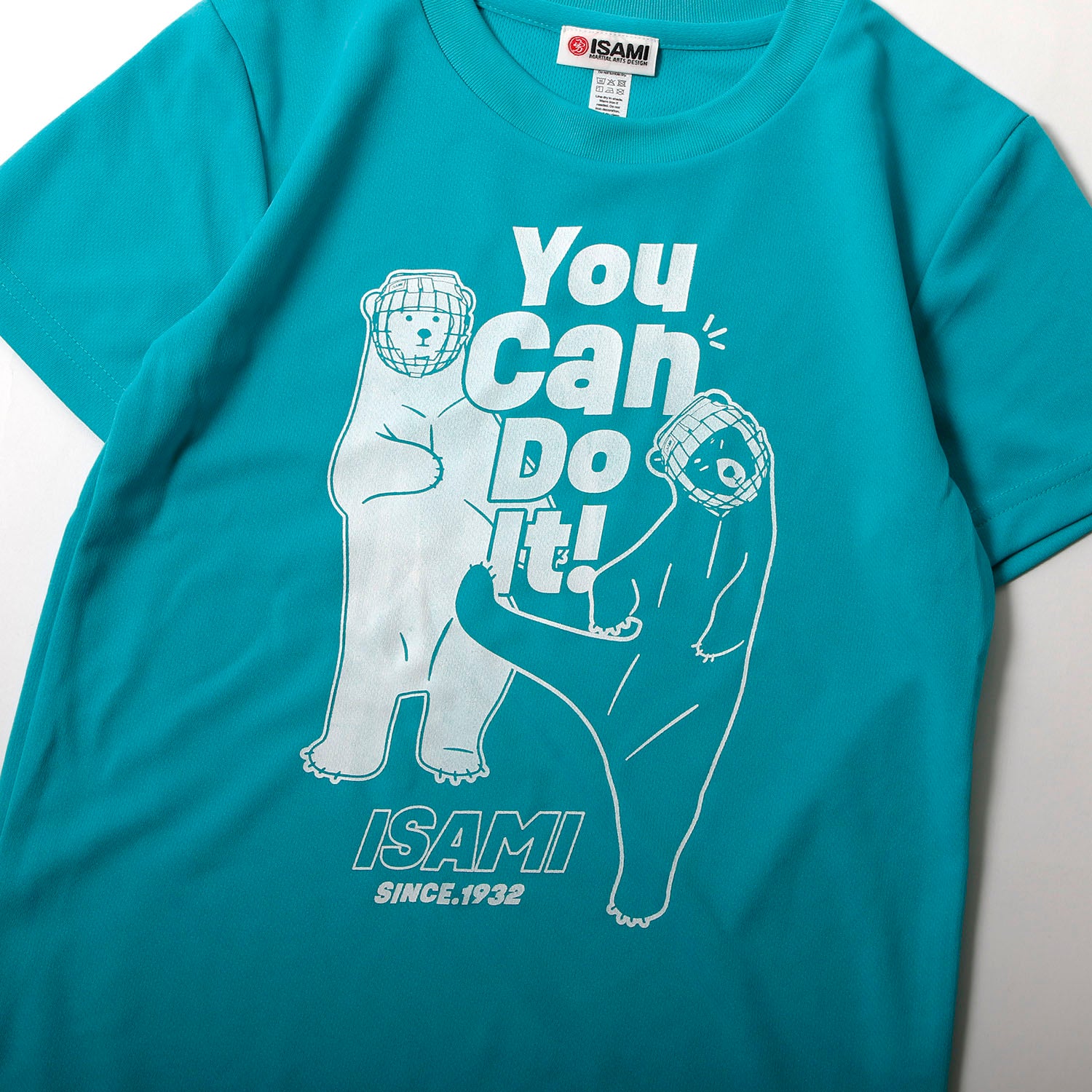 Isami You Can Do It Karate Bear T-Shirt in Mint Blue, back