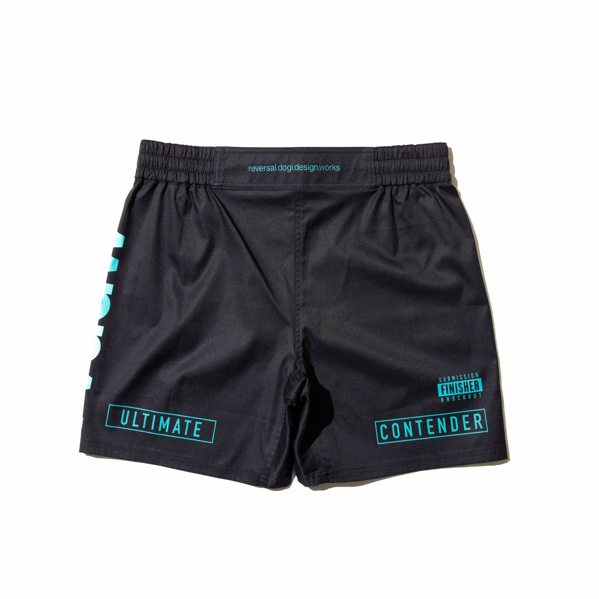 Reversal RVDDW Racing Fight Shorts – Black-Turquoise – flat lay