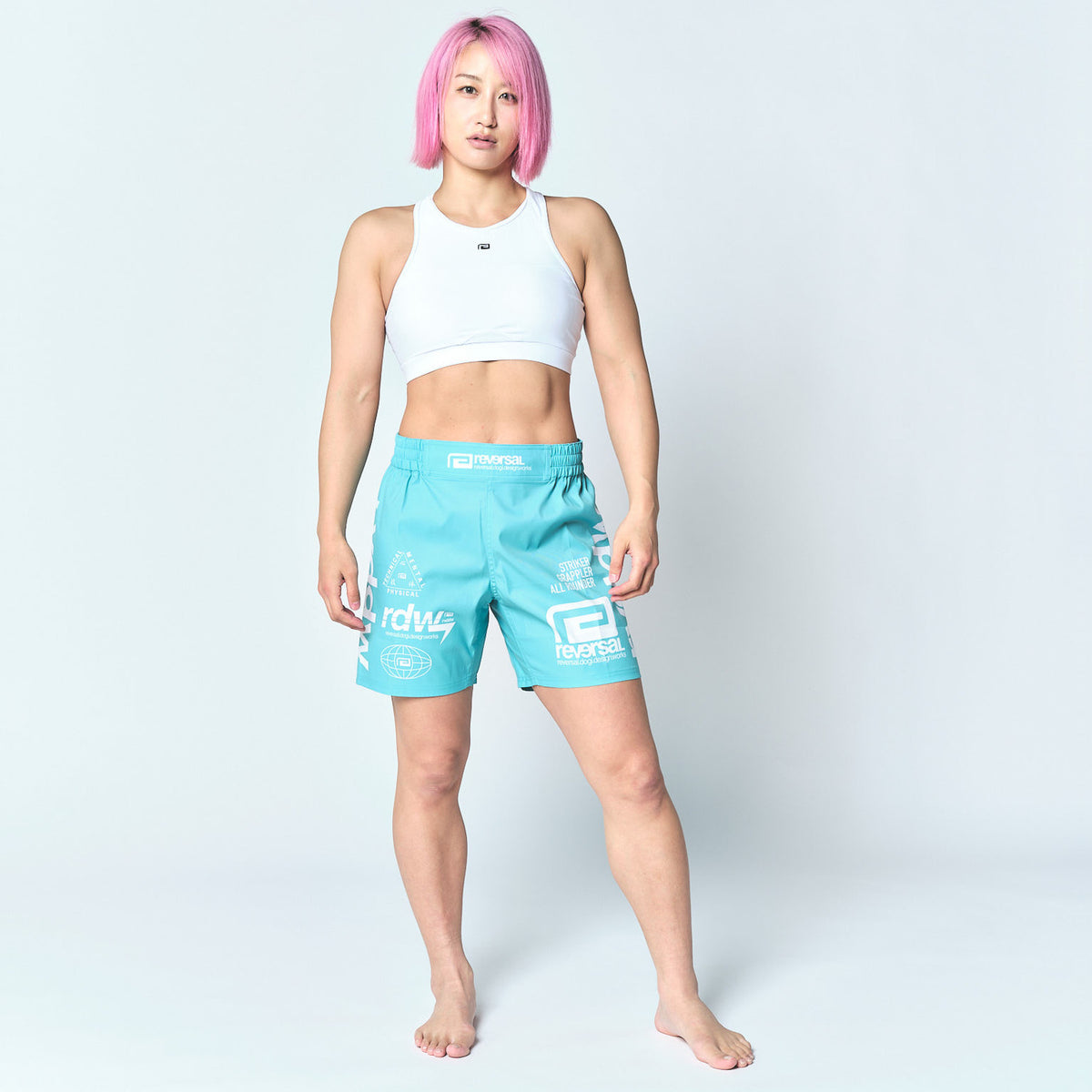 Reversal RVDDW Racing Fight Shorts – Turquoise – model shot