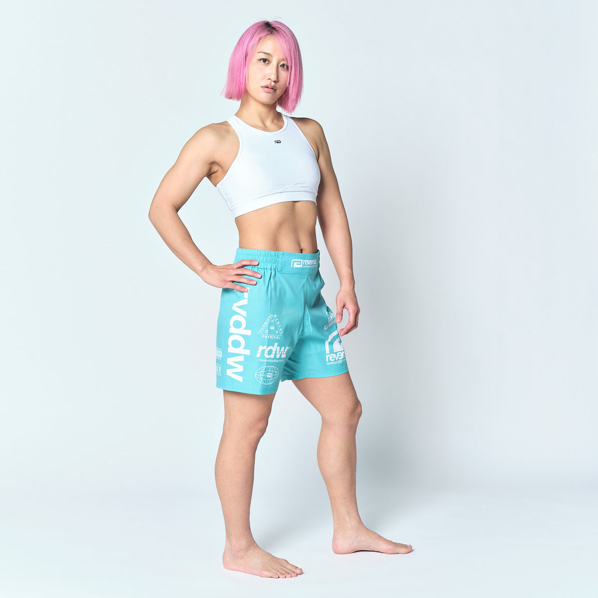 Reversal RVDDW Racing Fight Shorts – Turquoise – model shot