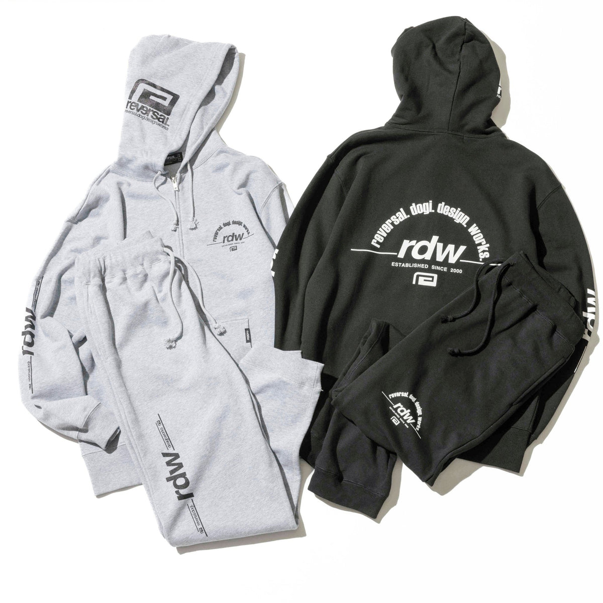 Reversal RVDDW RDW Logo Sweatpants – Black and Gray – flat lay