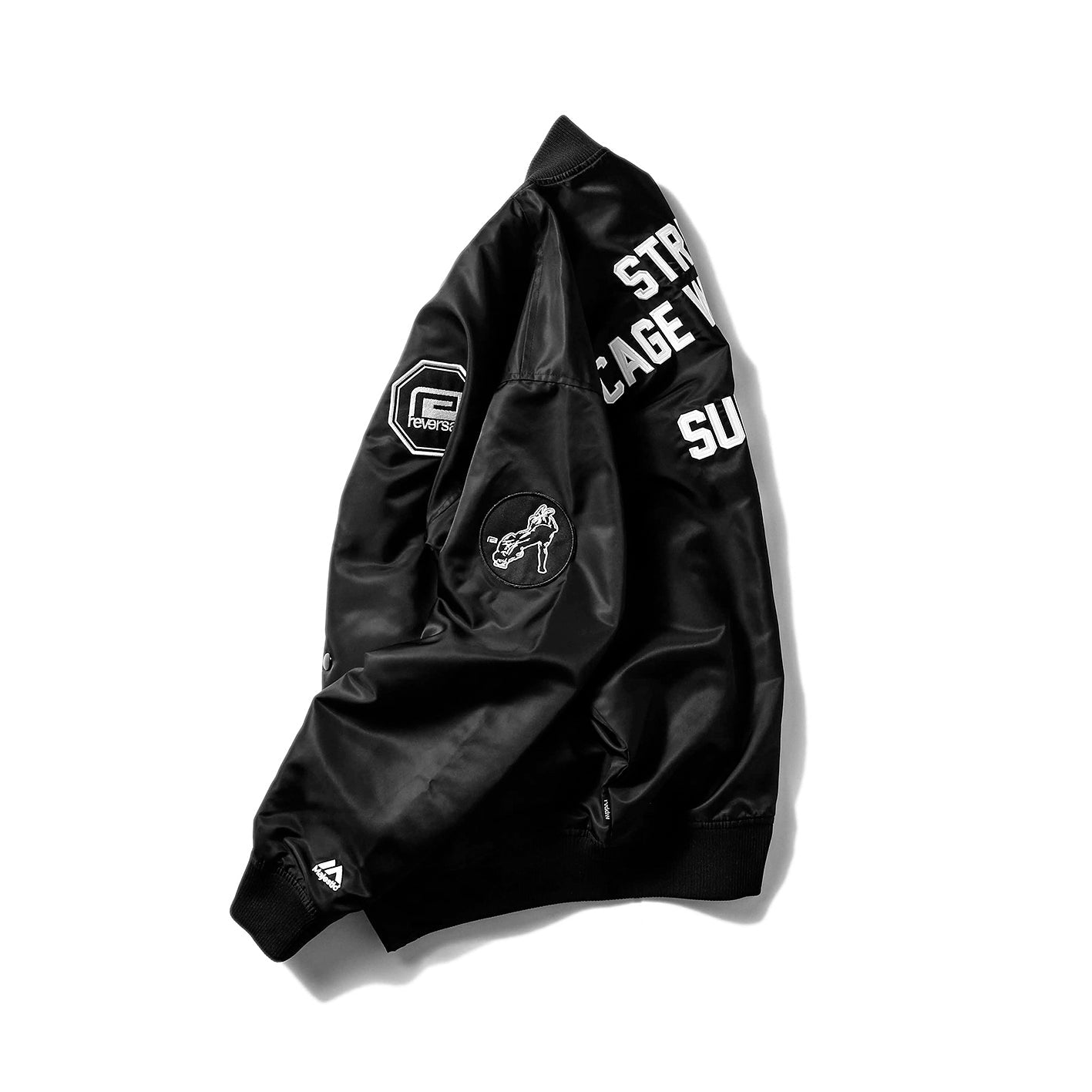 MMA-Inspired Black Satin Stadium Jacket - Style & Durability Combined